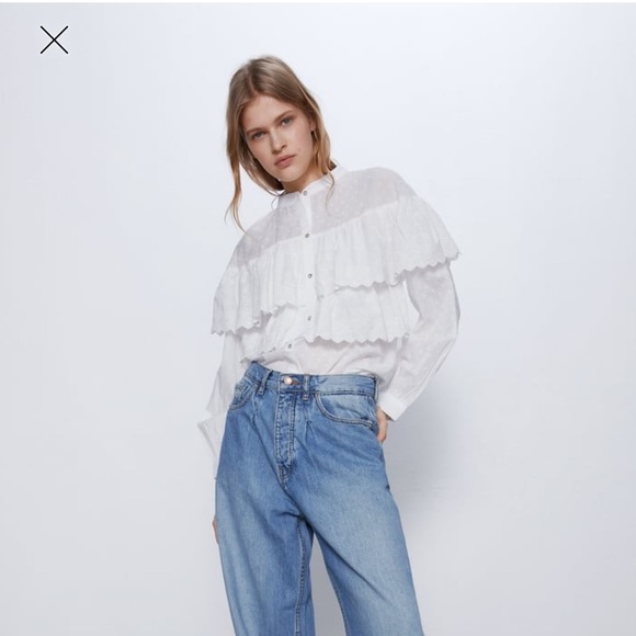 white shirt with ruffle bottom
